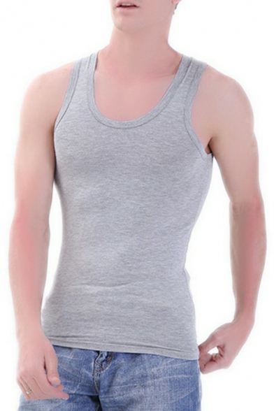 Fashionable Tank Pure Color Sleeveless Crew Neck Extra Slim Fit Tank Top for Men