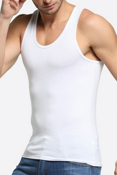 Hot Guys Tank Top Plain Scoop Neck Sleeveless Slim Fitted Tank Top