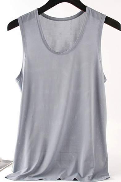 Men Comfortable Tank Pure Color Quick Dry Scoop Neck Sleeveless Relaxed Fit Tank