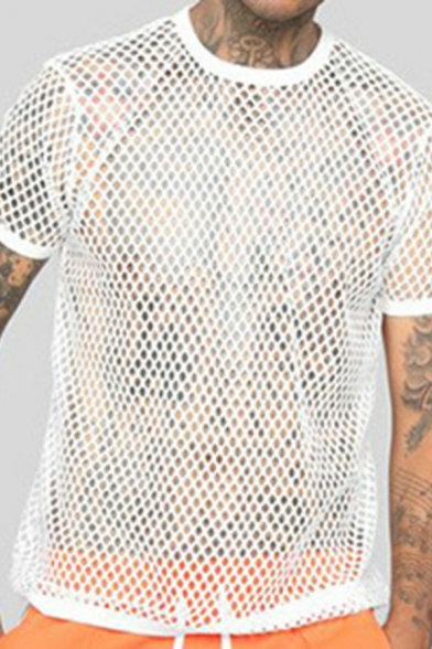 Men Creative T-Shirt Hollow Designed Crew Neck Short Sleeve Loose Fit T-Shirt