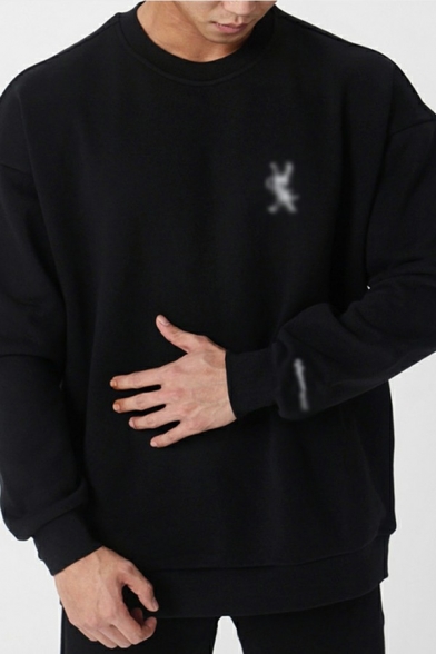 Oversized Hoodie Mens Solid Color Round Neck Rib Cuffs Long Sleeve Loose Sweatshirt