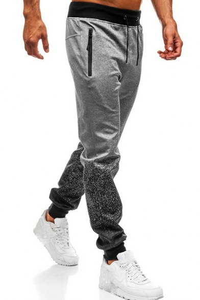 Popular Men Pants Sombre Print Side Zip Pocket Designed Full Length Slim Fitted Drawstring Pants