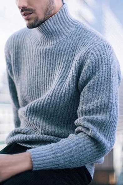 Simple Guys Sweater Plain Long Sleeved Knitted Relaxed Pullover Sweater