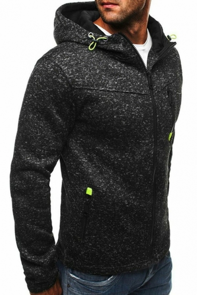 Sporty Men Hoodie Space Dye Print Pocket Detailed Long Sleeves Slim Zip Fly Hoodie