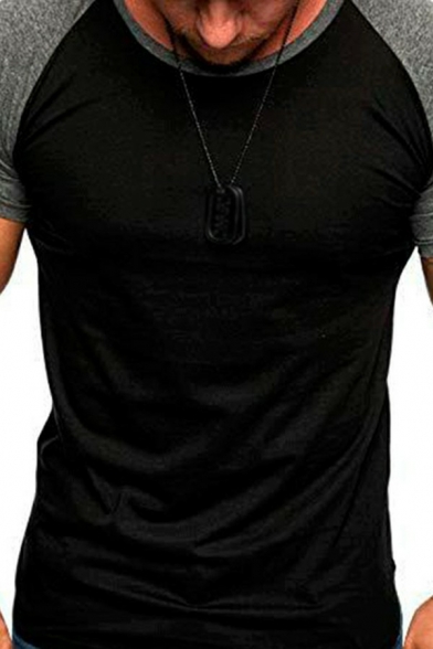 Sporty T-Shirt Color-blocking Crew Neck Raglan Short Sleeve Fitted T-Shirt for Men