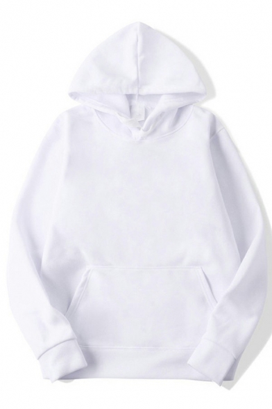Streetwear Hoodie Solid Color Front Pocket Long Sleeve Relaxed Hoodie for Men