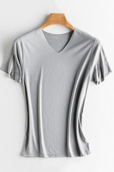 Unique Men's Tee Top Solid Short-sleeved V-Neck Regular Fit Comfortable T-Shirt