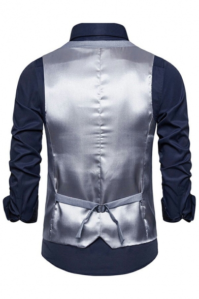 Vintage Men's Blazer Vest Solid Color V-Neck Single Breasted Pocket Regular Fit Blazer Vest