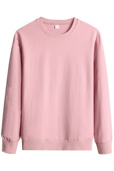 Basic Designed Men's Sweatshirt Solid Color Round Neck Long-sleeved Rib Cuffs Fitted Sweatshirt
