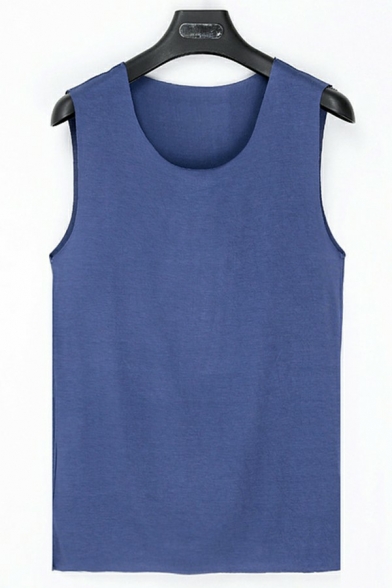 Casual Mens Tank Solid Color Sleeveless Crew Neck Regular Fitted Tank Top