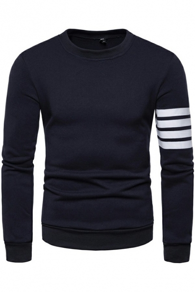 Casual Sweatshirt Stripe Printed Long Sleeves Round Neck Slim Fit Sweatshirt for Men
