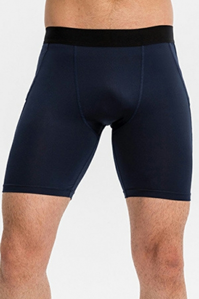 Cozy Guys Shorts Pure Color Elasticated Waist Skinny Biker Shorts