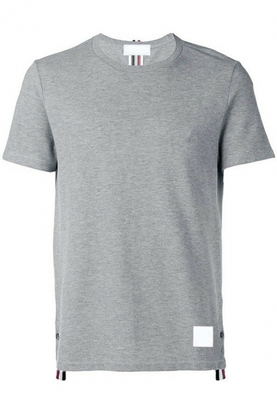 Creative Mens T-Shirt Solid Color Button Design Round Neck Short-sleeved Loose T-Shirt