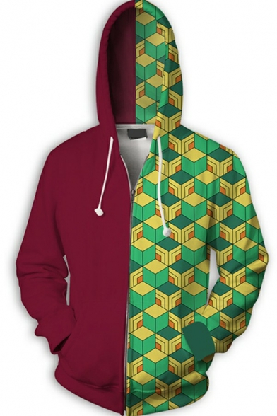 Fancy Guys Hoodie 3D Pattern Drawstring Side Pocket Zipper Loose Hoodie