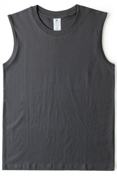 Fancy Tank Top Solid Round Neck Sleeveless Loose Fitted Tank Top for Boys