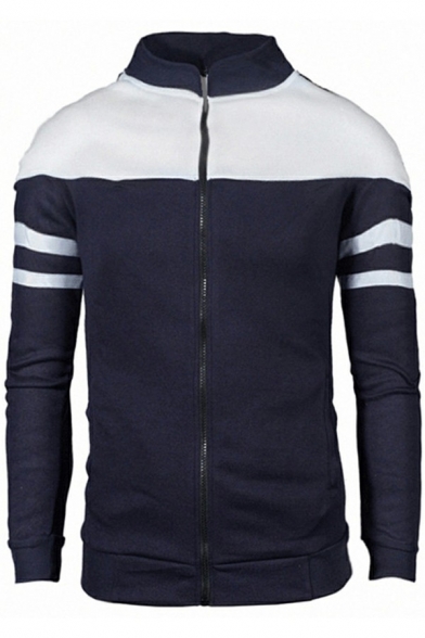 Fashionable Sweatshirt Color Block Long Sleeves Stand Collar Regular Fit Sweatshirt for Men