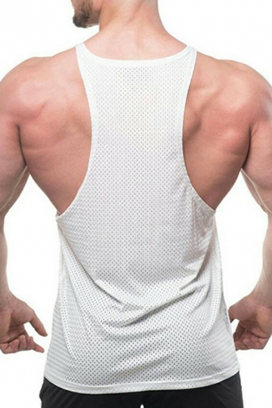 Hot Men's Tank Logo Pattern Scoop Neck Narrow Shoulder Strap Sleeveless Loose Tank