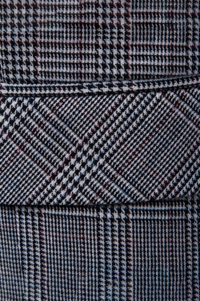 Men Classic Suit Vest Plaid Print Pocket Designed Lapel Collar Slimming Double Breast Suit Vest