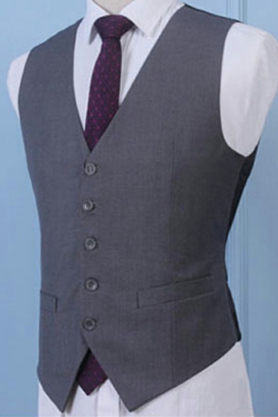 Mens Fancy Blazer Vest Solid Color Single Breasted V-Neck Regular Fit Blazer Vest