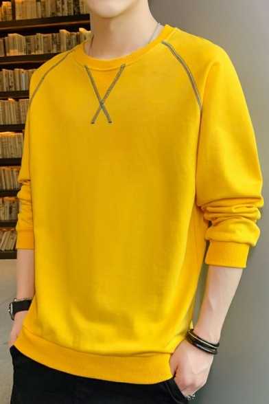 Modern Sweatshirt Contrast Stripe Long Sleeve Round Neck Relaxed Fit Sweatshirt for Boys