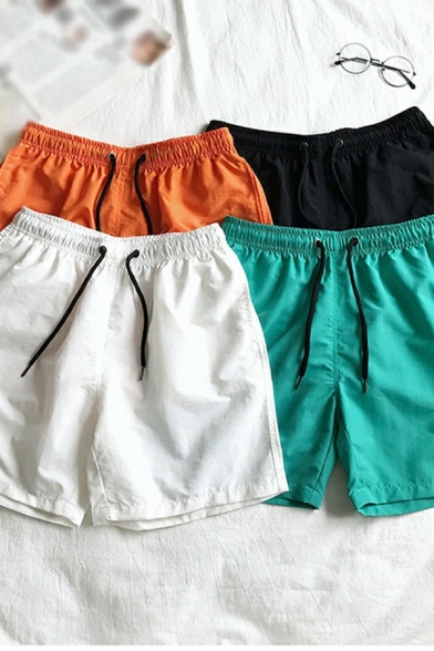 Popular Men's Shorts Pure Color Drawcord Elasticated Mid Rise Regular Shorts