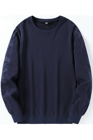 Popular Men's Sweatshirt Camo Spliced Round Neck Long Sleeves Oversized Sweatshirt