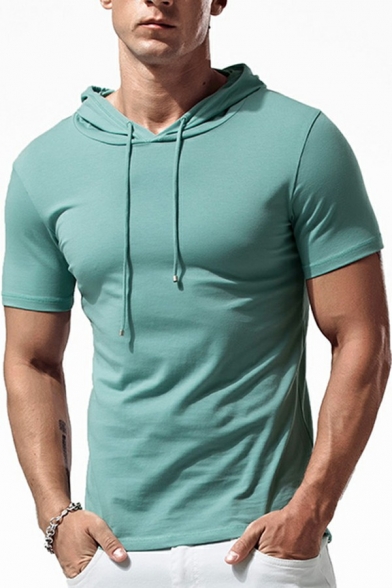Sportswear Men's Hoodie Solid Color Short-Sleeved Slim-Fitted Drawstring Hoodie