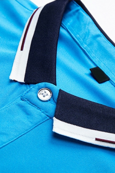 Sporty Men's Polo Shirt Pure Color Button Lapel Collar Short-Sleeved Slim Fit Polo Shirt