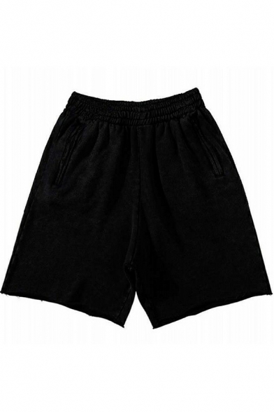 Unique Mens Shorts Pure Color Elasticated Waist Side Pocket Relaxed Shorts