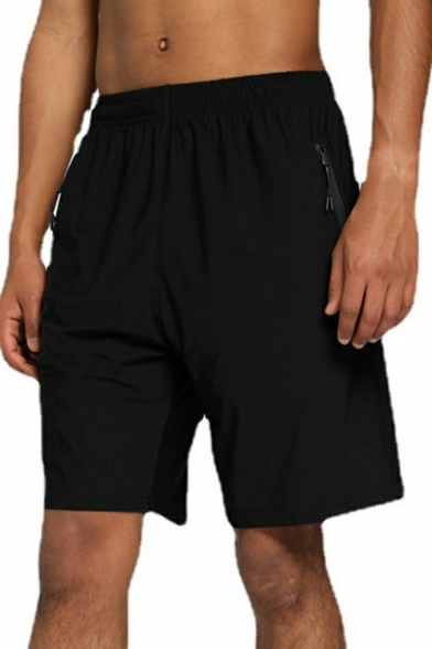 Basic Shorts Zip Pockets Detail Elasticated Waist with Drawstring Relaxed Fit Shorts For Men