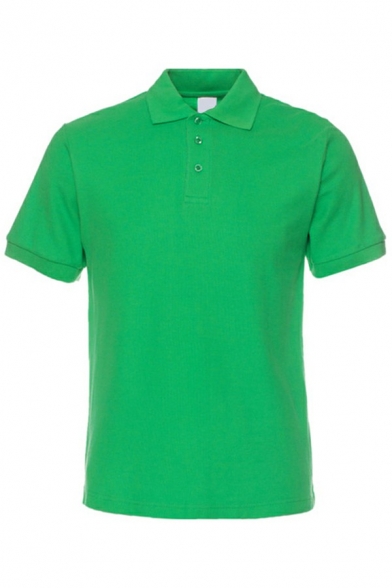 Dashing Men's Polo Shirt Plain Collar Button Decorated Regular Short-sleeved Polo Shirt