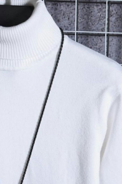 Fashionable Mens Sweater Solid Color Turtle Neck Long-Sleeved Knitted Slim Sweater