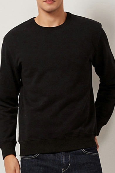 Leisure Mens Sweatshirt Solid Color Long Sleeve Crew Neck Regular-Fitted Sweatshirt