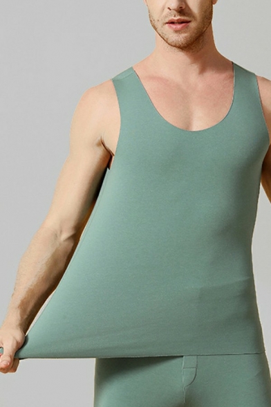 Men Basic Vest Pure Color Spoon Collar Slim Fitted Tank Top for Men