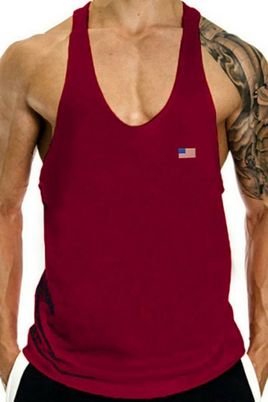 Men Casual Vest Flag Pattern Sleeveless Crew Collar Relaxed Tank Top