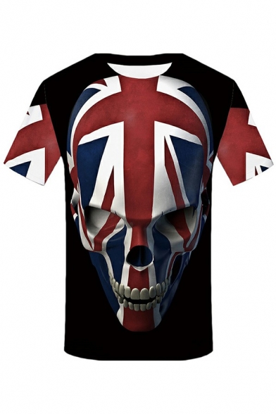 Men Edgy T-Shirt 3D Skull Patterned Crew Neck Short-sleeved Regular T-Shirt