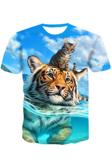 Novelty T-Shirt 3D Animal Print Crew Neck Short Sleeve Relaxed Fit T-Shirt for Men