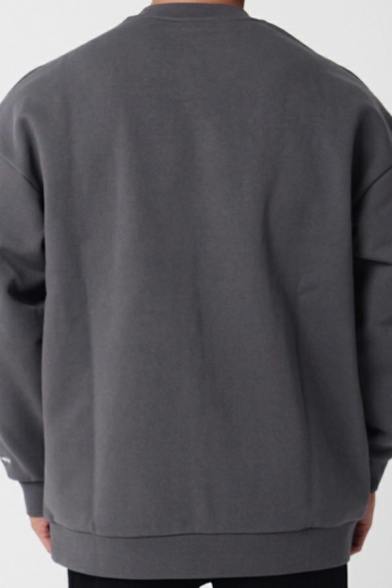 Oversized Hoodie Mens Solid Color Round Neck Rib Cuffs Long Sleeve Loose Sweatshirt