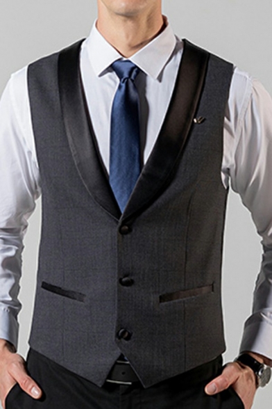 Retro Mens Waistcoat Whole Colored Single Breasted V-Neck Side Pocket Slimming Waistcoat