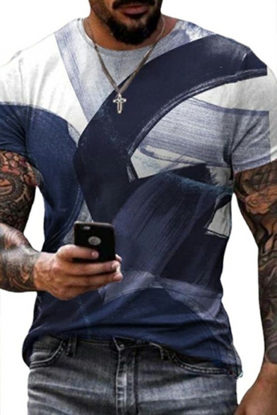 Trendy Men's Tee Top 3D Print Crew Neck Short Sleeve Slim Fit T-Shirt
