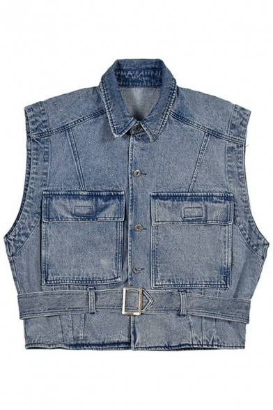 Trendy Men's Vest Pure Color Lapel Collar Flap Pockets Design Sleeveless Regular Fitted Vest