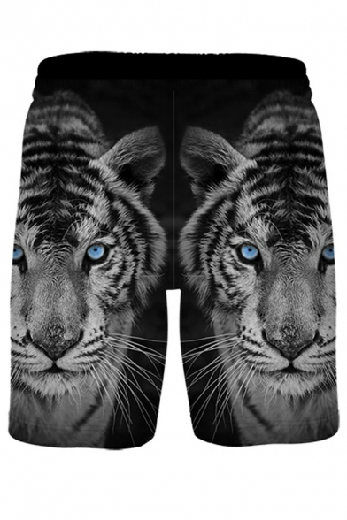 Urban 3D Tiger Printed Drawstring Elastic Waist Mid Waist Loose Fit Shorts for Boys