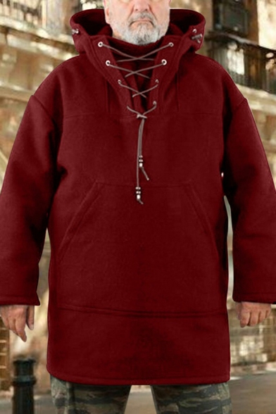 Urban Mens Hoodie Long-sleeved Stand Collar Woolen Material Hoodie