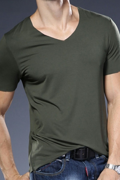 Vintage Boys Tee Top Space Dye Printed V-Neck Short-sleeved Slimming Hot T-Shirt