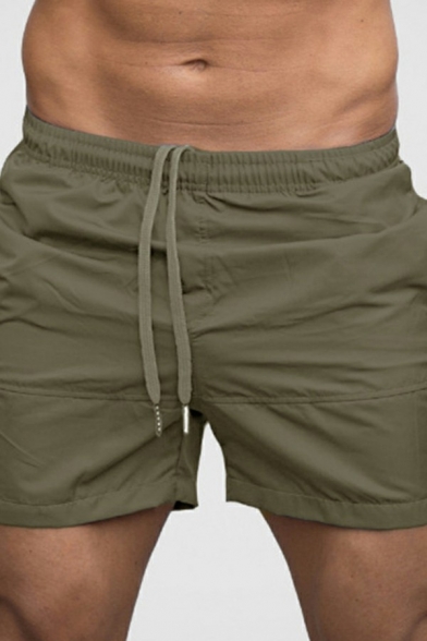 Basic Men's Shorts Solid Color Mid-Rised Elasticated Waist with Drawstring Mini Length Slim Fitted Shorts