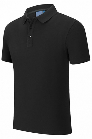 Basic Polo Shirt Pure Color Button Detailed Short Sleeved Lapel Collar Slim Fitted Polo Shirt for Men