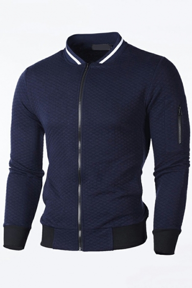 Casual Mens Sweatshirt Contrast Panel Zip Fly Long Sleeve Stand Collar Slim Fit Sweatshirt