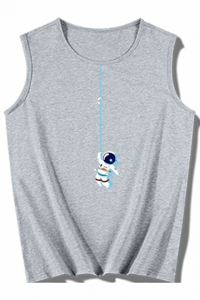 Fashion Vest Top Astronaut Pattern Round Collar Sleeveless Relaxed Fit Tank Top for Boys