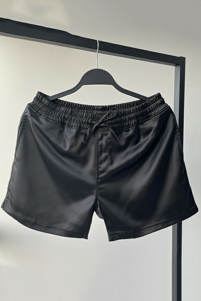 Leisure Shorts Plain Pocket Design Elastic Drawcord Fitted Shorts for Men