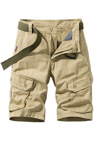 Mens Cargo Shorts Solid Color Pockets Detail Mid Rise Straight Fit Regular Fit Shorts